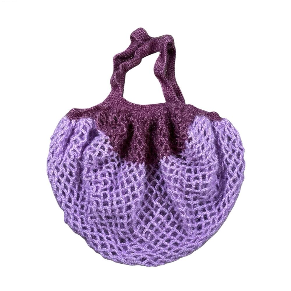 Handmade Crochet Knit Stretch Plush Purple Market Bag